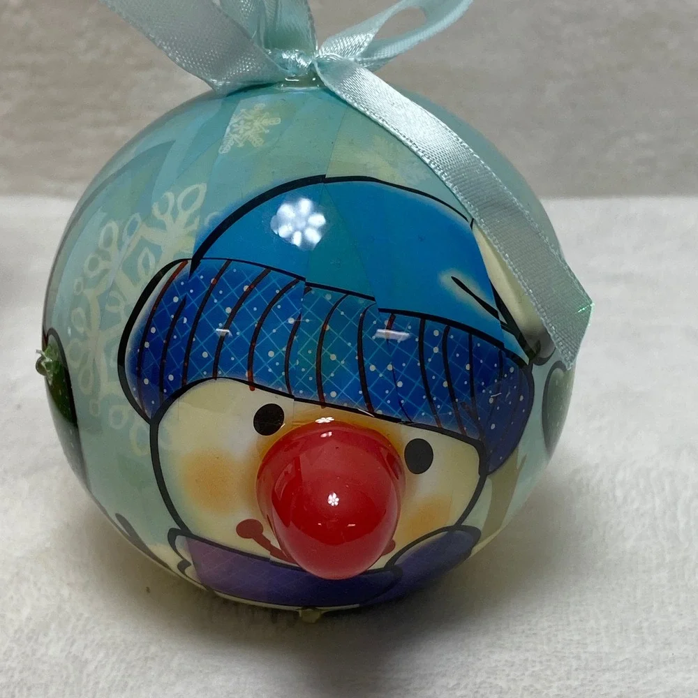 Twinkling Treasures Blinking Christmas Ornament Snowman Red Nose‎ Blue Hat Works